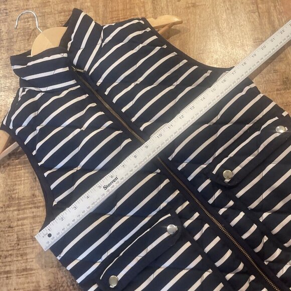 J.Crew Navy Blue White Stripe Zip Quilted Puffer Vest Down Snap Pocket Sz Xsmall - Picture 7 of 10